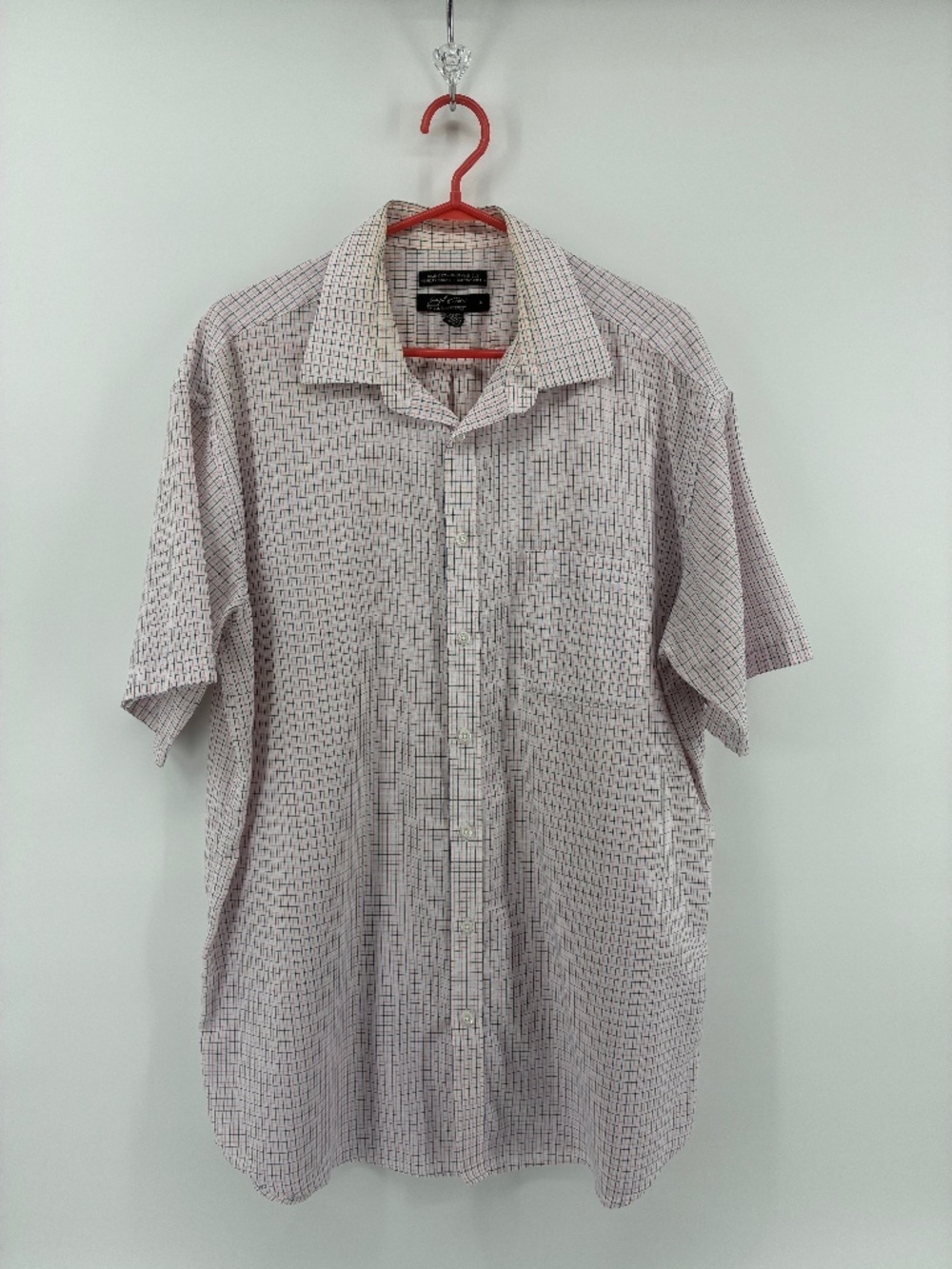 Pink Blue Striped Men Short Sleeve Dress Shirt Classic Fit TALL